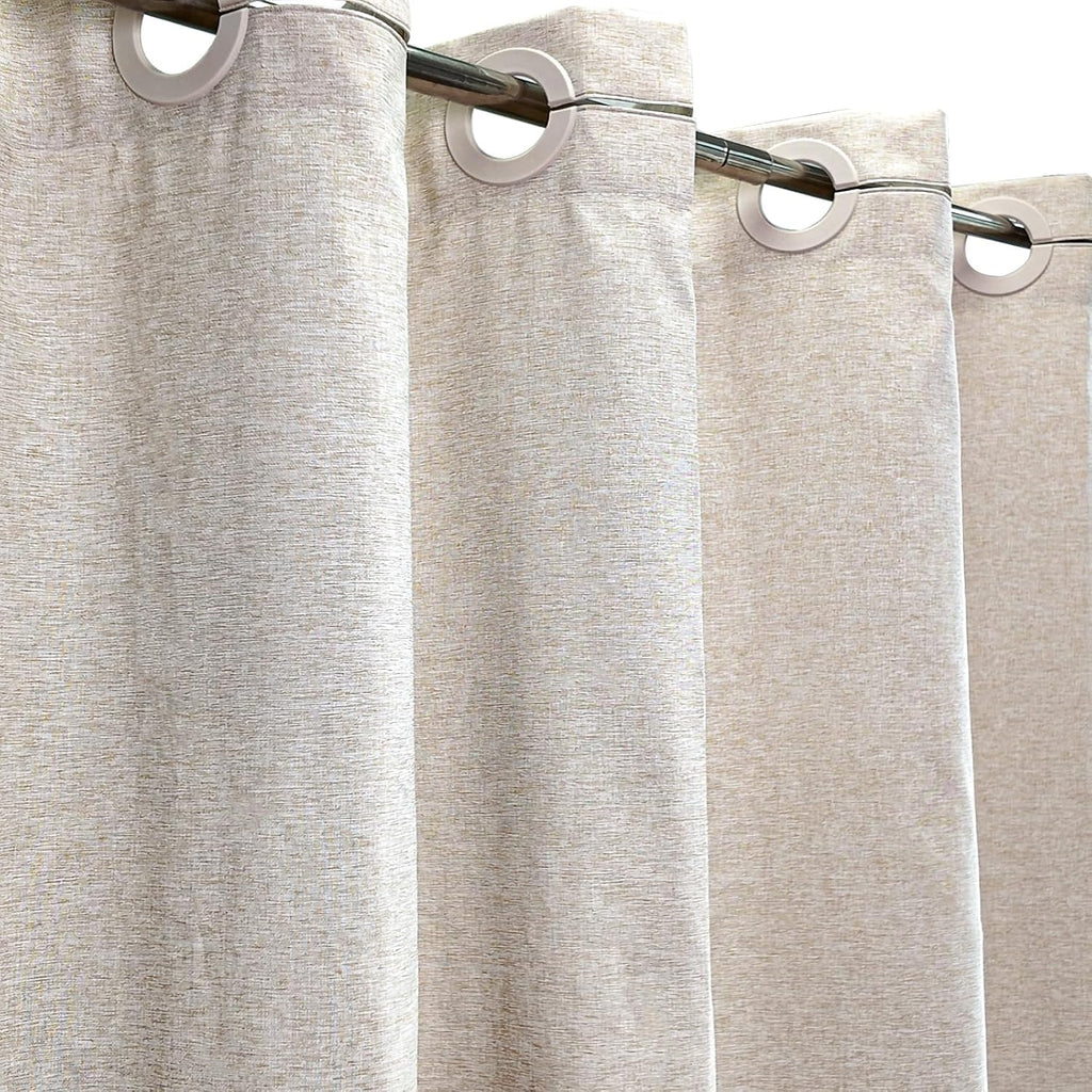 Beige Linen Textured Shower Curtain 84 Inches Long, without Hooks Needed | Water-Repellent, Machine Washable