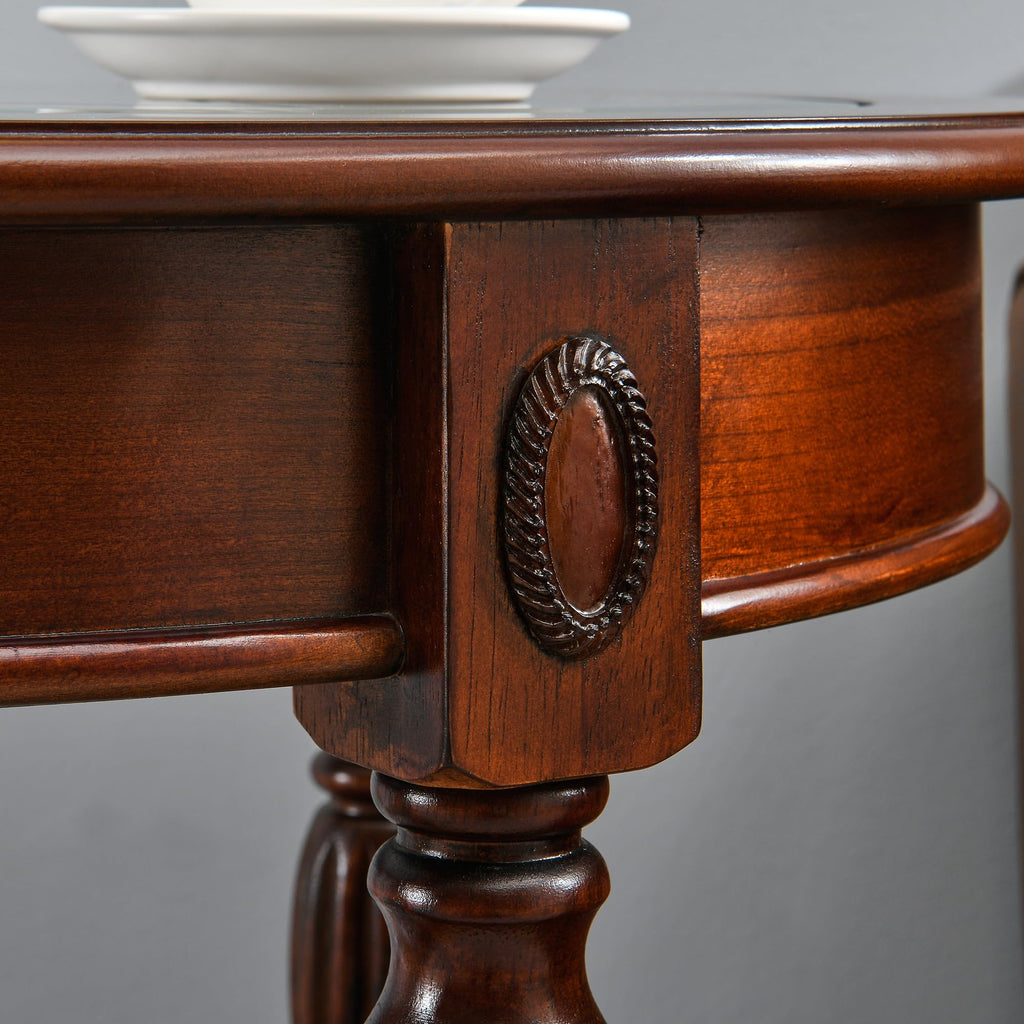 Oval Round Glass End Table, 2-Tier Solid Wood Glass Top End Side Tables, Traditional Victorian Nightstand Living Room