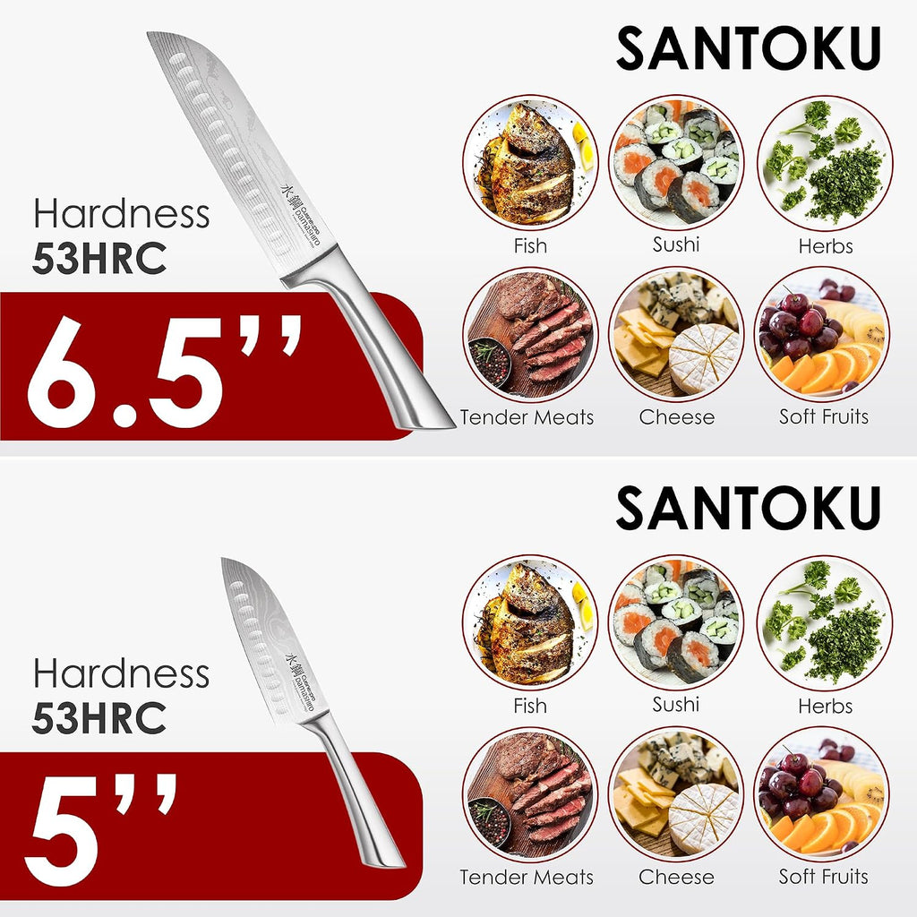 Damashiro Knife Block (Kumi, 7-Piece Chef Knife Set) - Japanese Steel Knife - Magnetic Knife Block- Damascus-Inspired