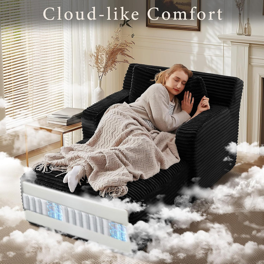 65.4" Chaise Lounge Chair Indoor, Oversized Boneless Couch | No Assembly|3 Pillows|Plush Corduroy|Upholstered Sofa