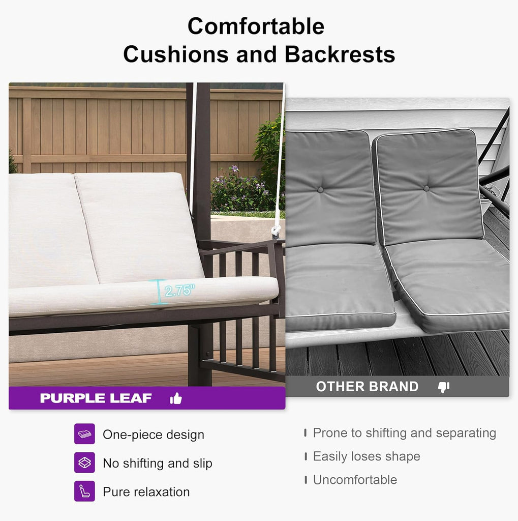 3-Seat Porch Swing with 12 Clear LED Lights Outdoor Metal Pergola Swing Hanging Cloud Swing Chair for Backyard Garden