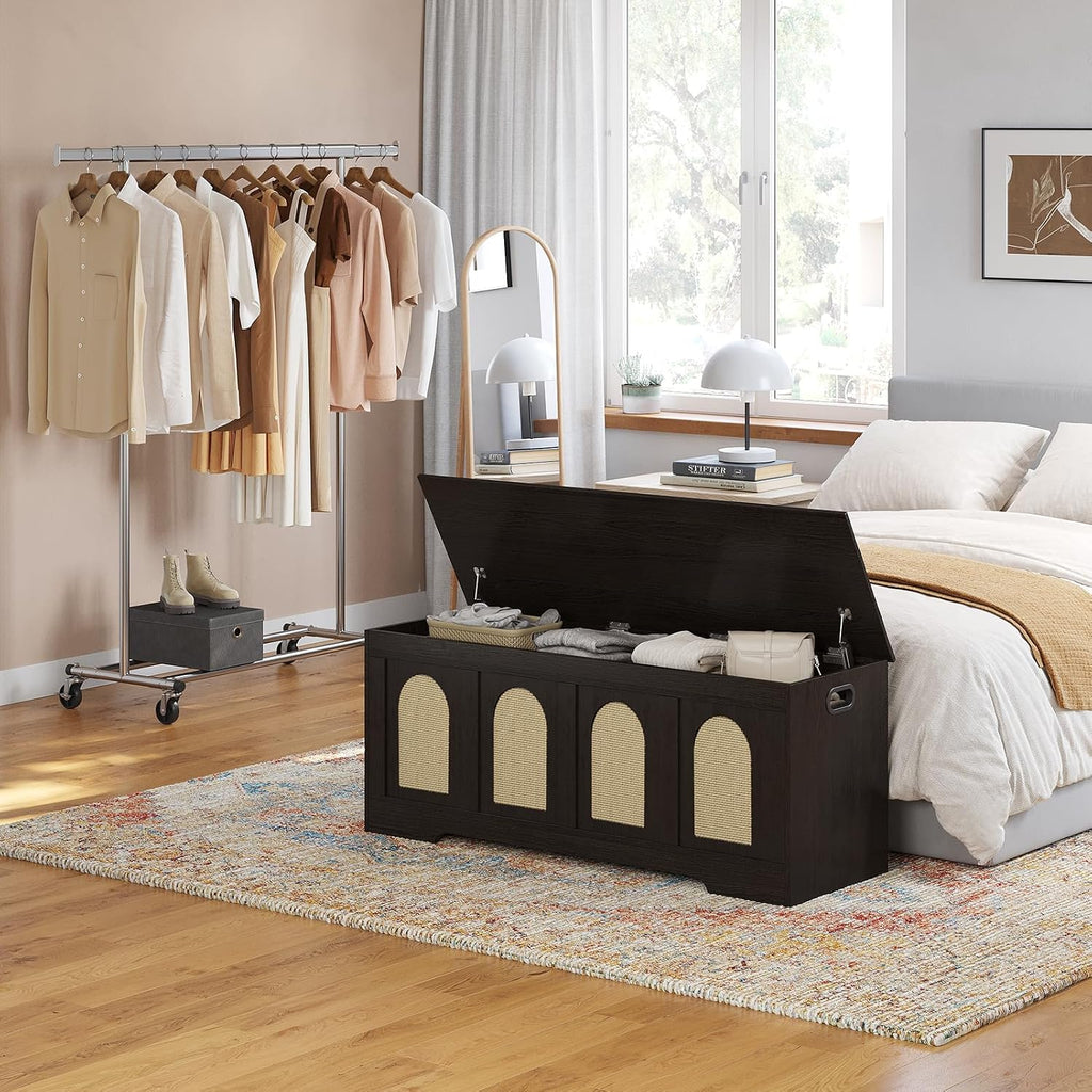 Storage Chest, Wooden Toy Box with Lid, 2 Soft-Close Hinges 47.2" | Entryway Shoe Bench, Finger-safe Flip-Top, Easy
