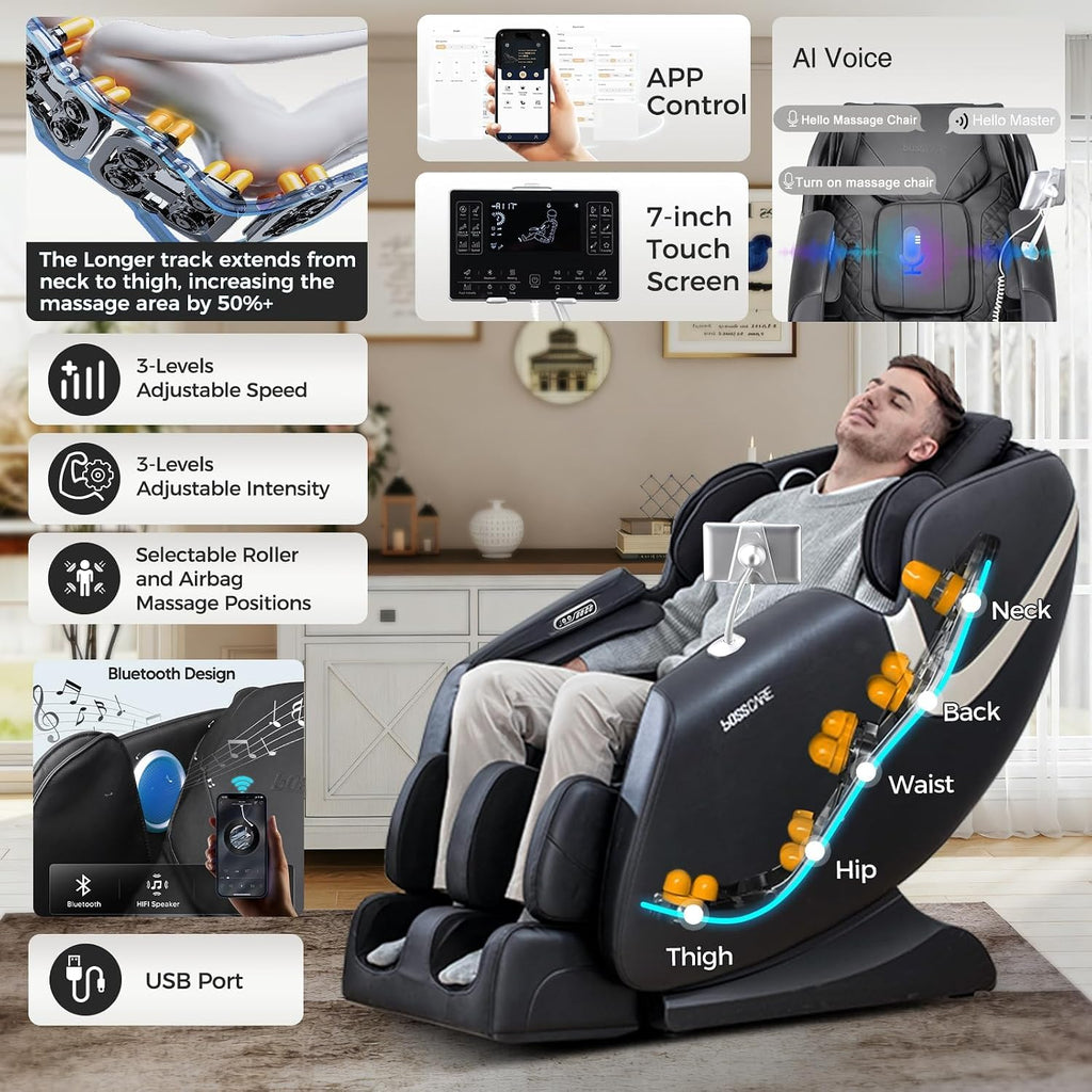 2026 Massage Chair Full Body, AI APP Control Shiatsu Zero Gravity Massage Chair with Foot Roller, Back Calf Heated