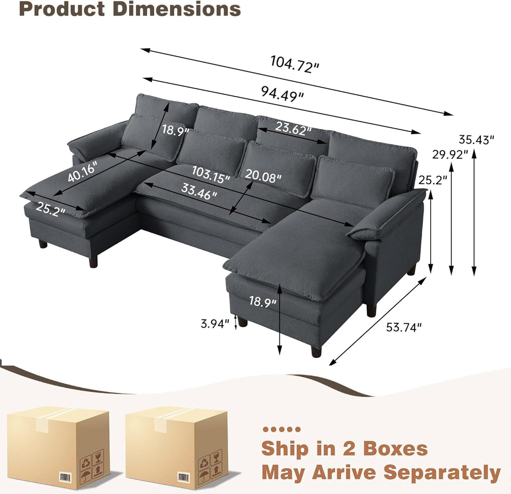 110" Comfy Cloud Couch Sectional Sofa with Lumbar Pillows
