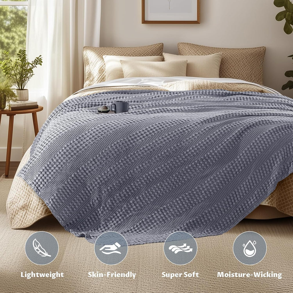 Cooling Cotton Waffle Weave Throw Blanket - Lightweight Breathable Blanket of 50% Rayon Derived from Bamboo for Hot
