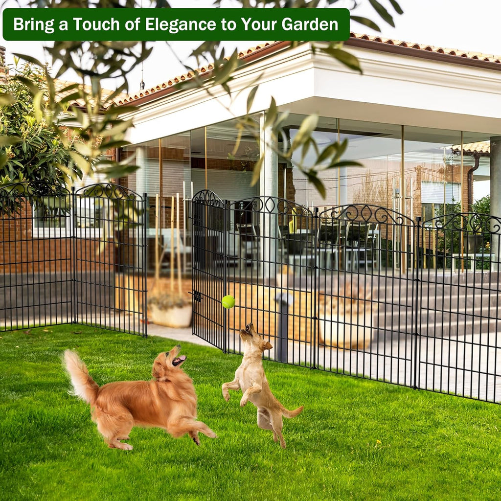 12 Panel No Dig Decorative Garden Fence with Gate - 42in H x 25.67 ft L, Tall Animal Barrier for Dogs Rabbits