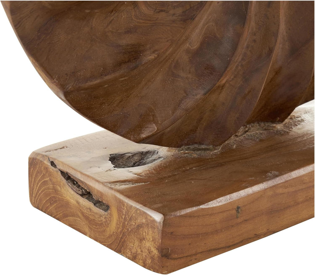 79 Teak Wood Abstract Handmade Decorative Sculpture Dimensional Circular Home Decor Statue with Center Cutout, Accent