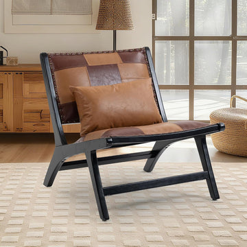 Accent Chair, Modern Comfy Genuine Leather Armless Accent Chairs