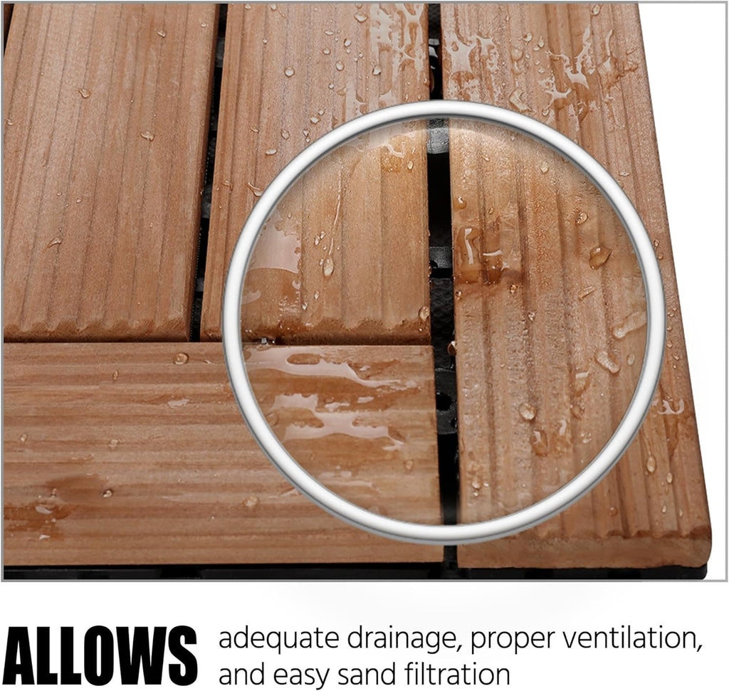 27PCS Wooden Flooring Patio Deck Tiles Interlocking Tiles Patio Solid Wood and Plastic Indoor&Outdoor 12 x 12in Brown