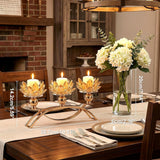 Crystal Candle Holder, 5.6" Tall Gold Centerpieces for Tables, 3-Arm Lotus Candelabra, Home Decor, Coffee Table and