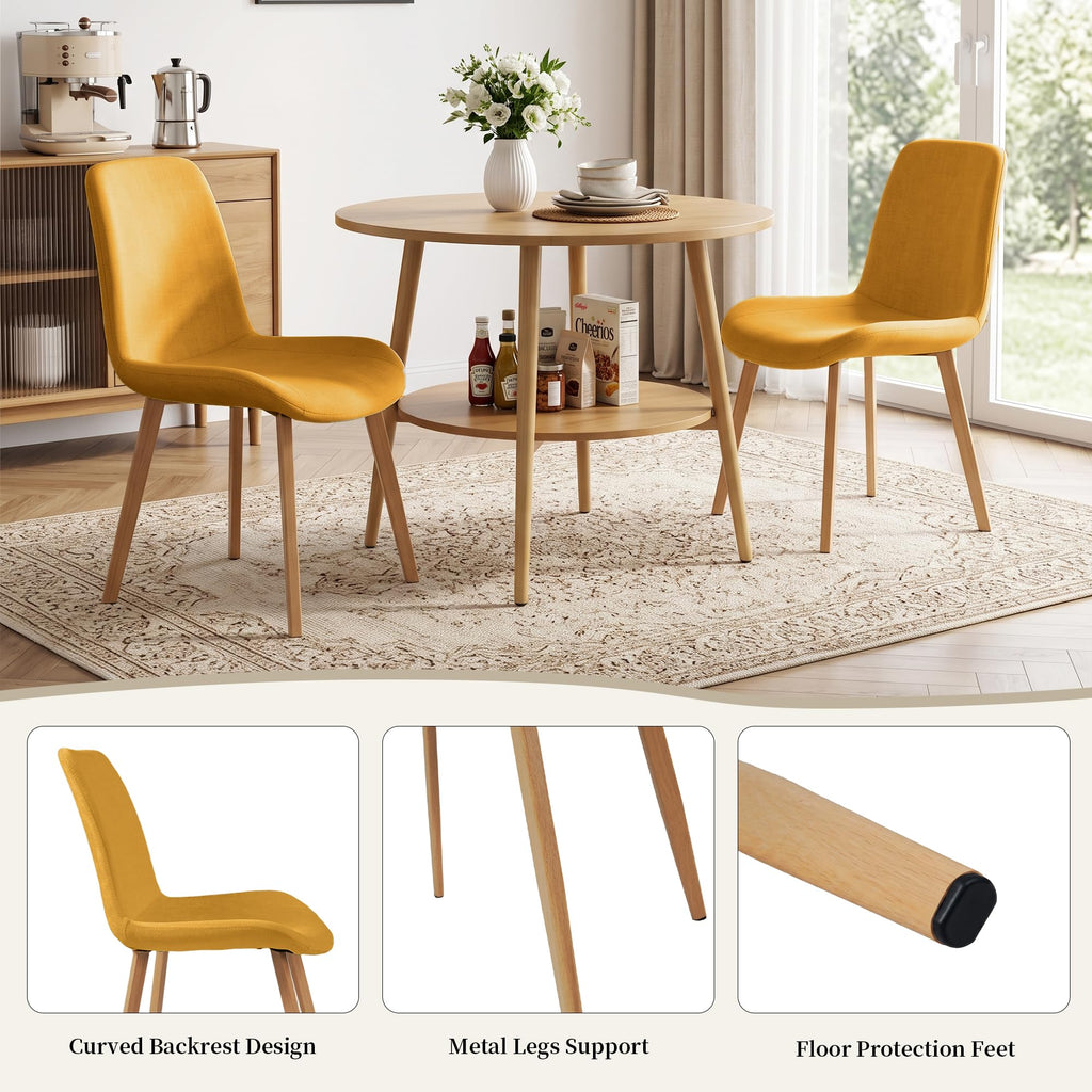 Dining Chairs Set of 2, Mid-Century Modern Fabric Kitchen Chairs