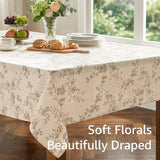 Rectangle Tablecloth - 52 x 70 Inch - Beige Linen Table Cloth - Farmhouse Floral Print Washable Tabl