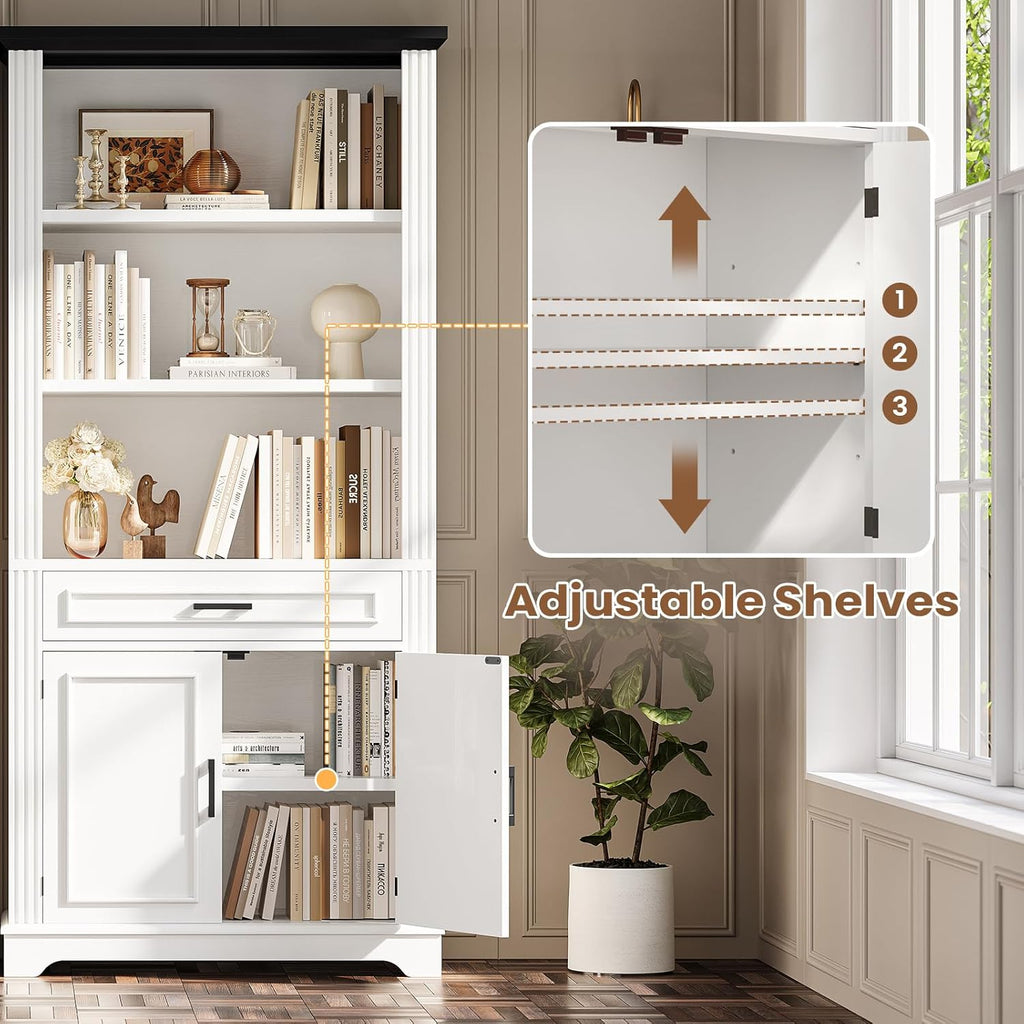 Farmhouse Bookshelves and Bookcases with Doors and Drawer, Bookshelf with Storage