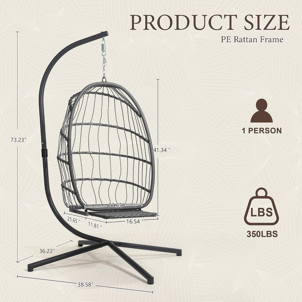 Hanging Egg Chair with Stand & Footrest | Hammock Egg Chairs with Footrest and UV Resistant Cushion for Indoor