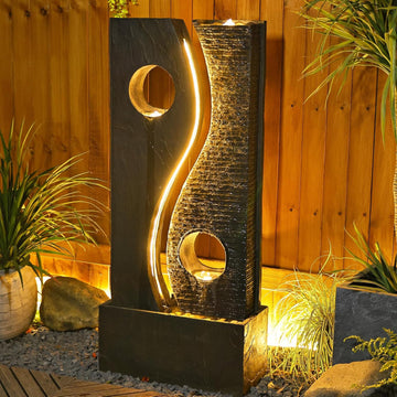 47 inches Water Fountain Outdoor Garden - Waterfall Indoor Modern Large Freestanding Water Feature Fountains Faux Rust