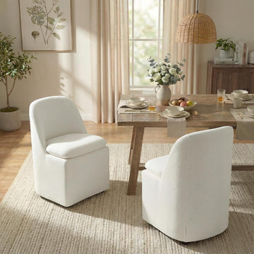 Upholstered Dining Chairs with Casters, Washable Cover Modern Dining Room Chairs with Thick Cushion & Sturdy Metal
