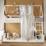 Bunk Bed Twin Over Full, House Bunk Bed Frame with Ladder and Guardrail