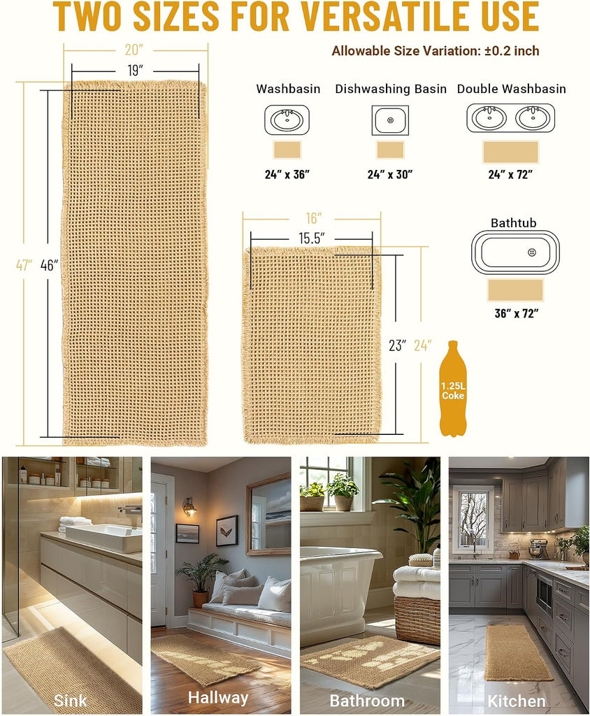 Large Waffle Bath Mat Set, Non Slip Bath Rug Set, Ultra Absorbent Bath Mats Decor, Extra Soft Floor Kitchen Rugs Sets