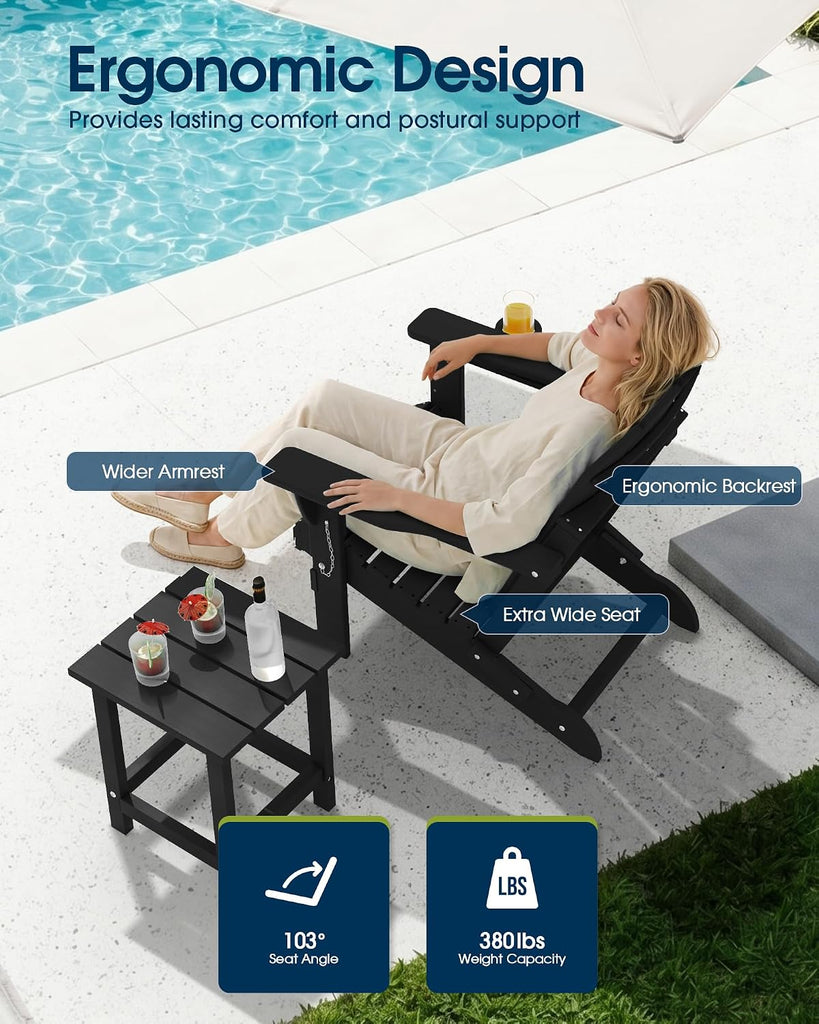 Folding Adirondack Chairs 2 Pack, Patio & Outdoor Chairs, Plastic Weather Resistant with Cup Holder for Deck