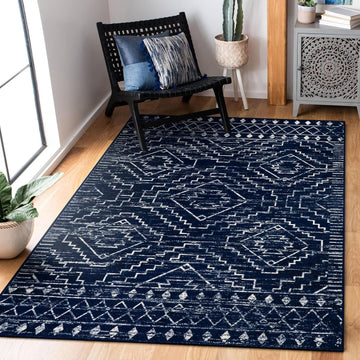 Moroccan Washable Rug, Blue Non-Slip Entryway Area Rug, Soft Farmhouse Bedroom Throw Mat, Geometric Low Pile