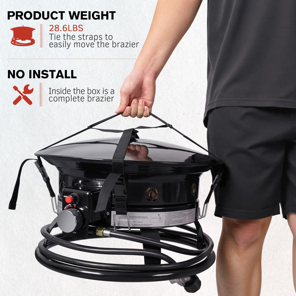 19 Inch Smokeless Propane Fire Pit 53000 BTU Portable