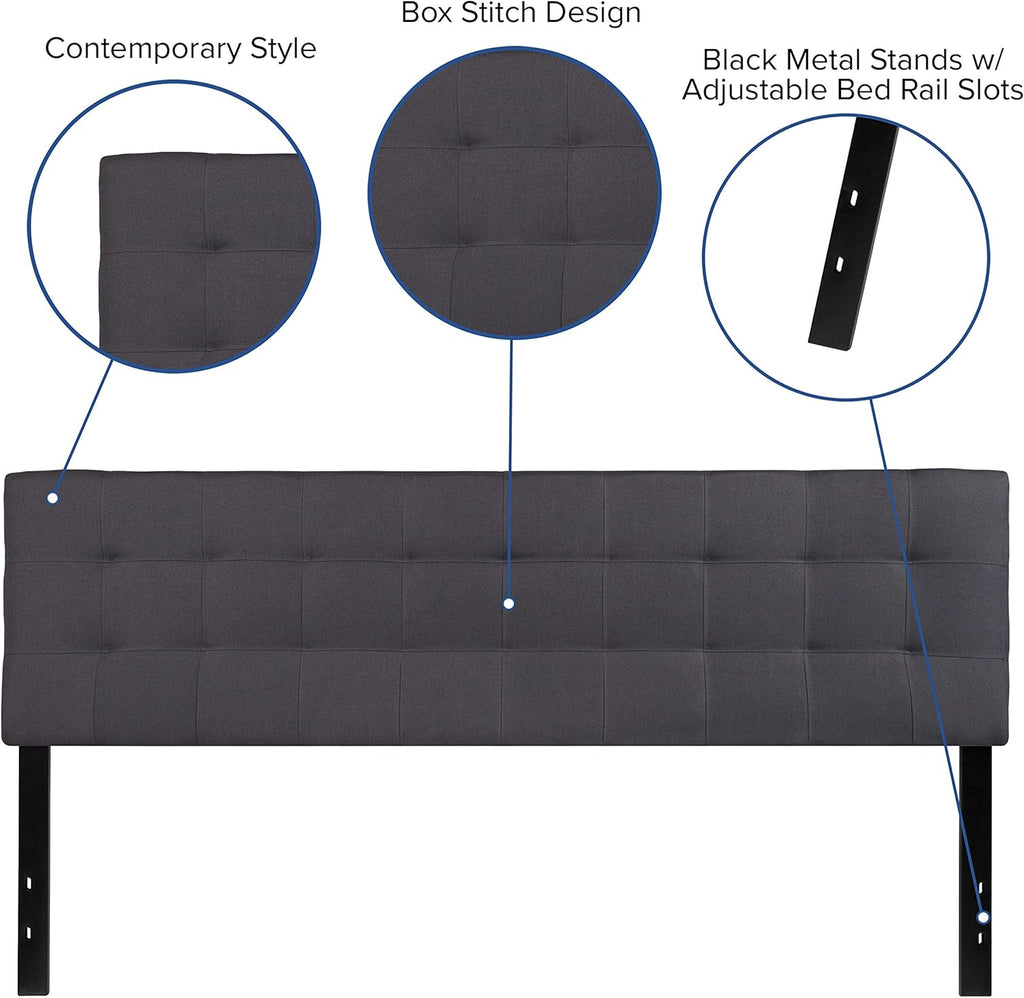Bedford Tufted Upholstered King Headboard in Dark Gray Fabric