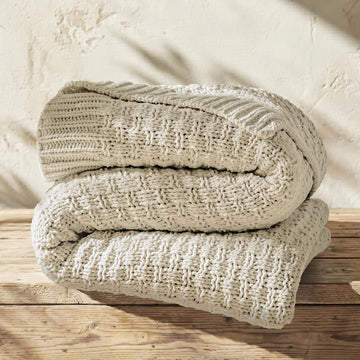 Chunky Chenille Knit Throw Blanket, Birch, 50" x 60"
