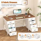 50 Inch Computer Desk with 8 Drawers, Home Office Desk with Power Outlets