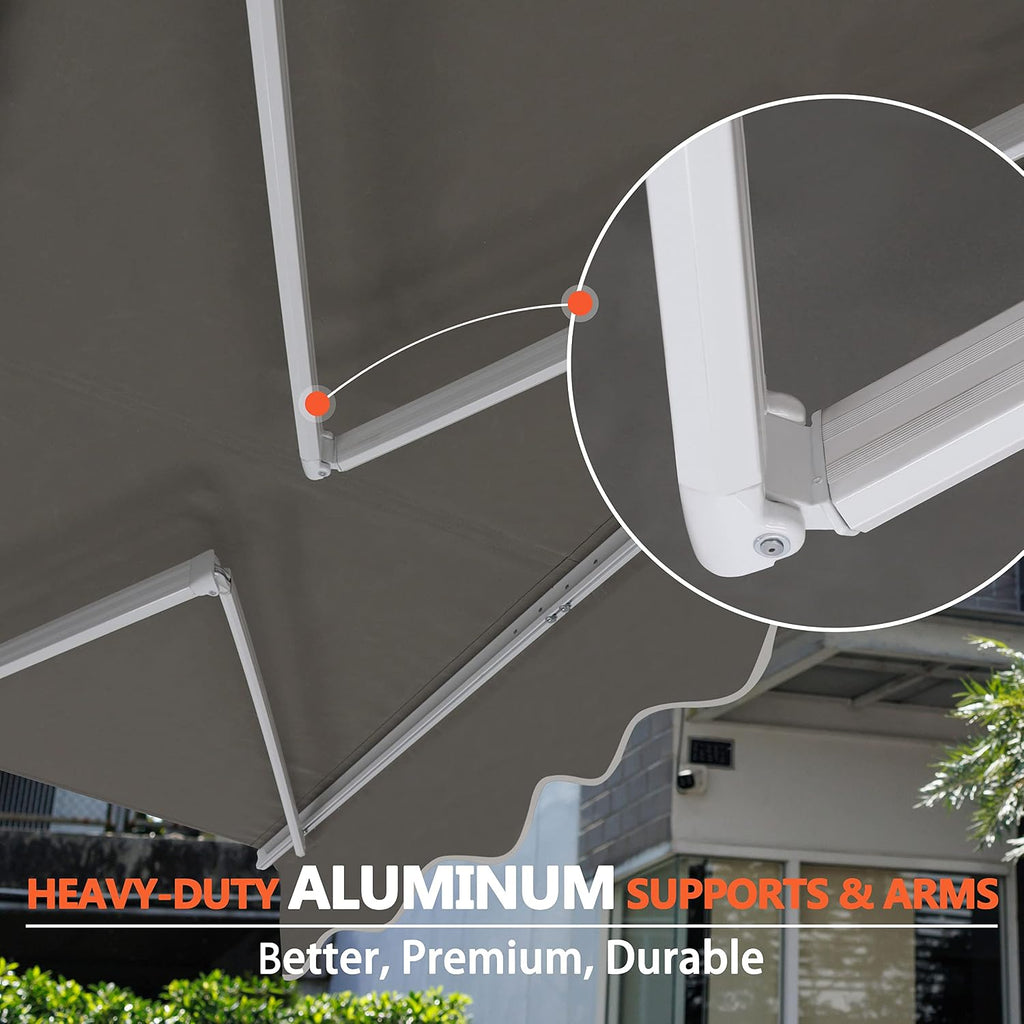 8'x7' Retractable Patio Awning Sun Shade Cover, Outdoor Shelter for Deck with Manual Crank, 78in Projection, Grey