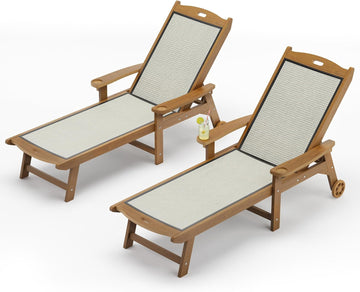 Chaise Lounge Chair, HDPS & HDPE Wicker Material | adjustable backrest wide armrests, cup holders and rotating