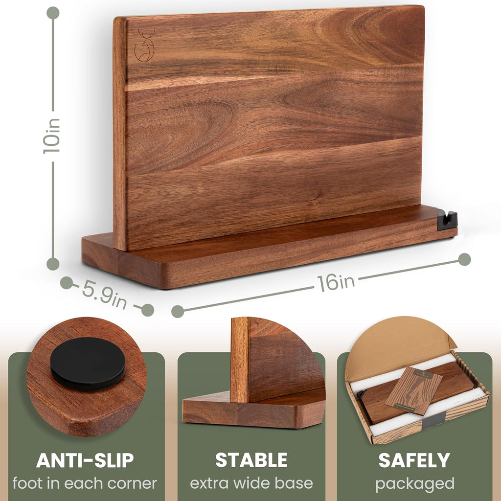 Extra Large Magnetic Knife Holder (16") - Acacia Wood Knife Block Without Knives - Knife Holder - Magnetic Knife