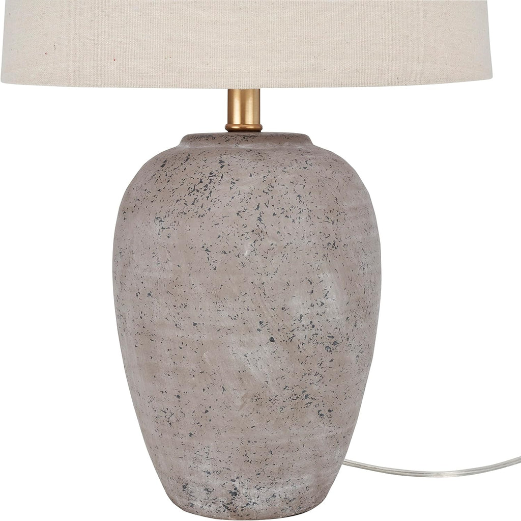 Home 23" Greyish Brown Earth Tone Rustic Farmhouse Ceramic Table Lamp, Dining, Office, with Beige Linen Shade