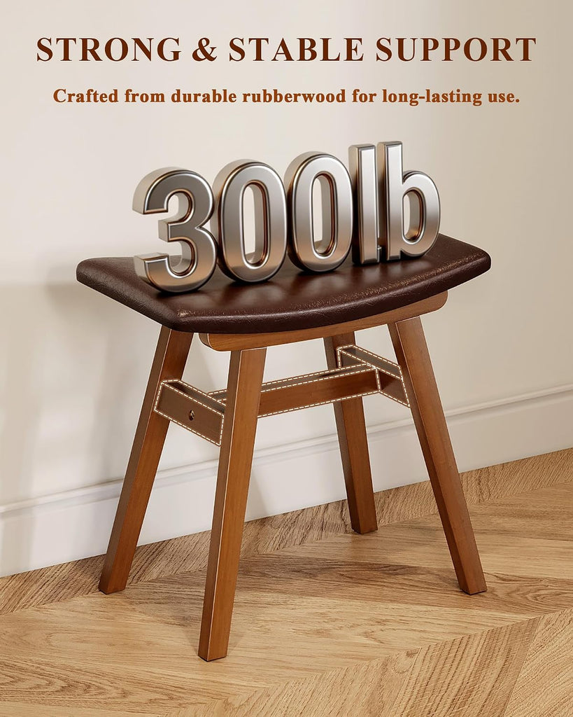 Solid Wood Vanity Stool Chair with Leather Cushion, Comfortable Makeup Vanity Stool, Small Stool for Vanity Use