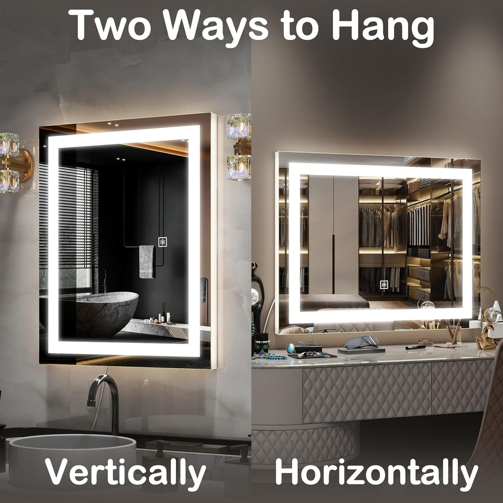 Vanity Mirror with Lights，20"x23" Lighted Makeup Mirror, Large Makeup Mirror with Lights, Touch Sensor with Dimmable 3