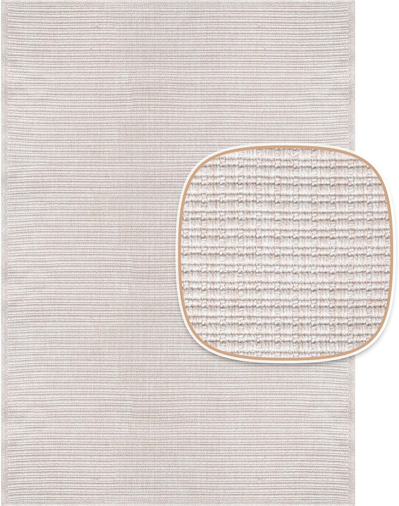 Easy Jute Off White Rug 5x7 Solid Washable Durable Outdoor Indoor Area Rugs for Living Dining Room Patio Office Stain