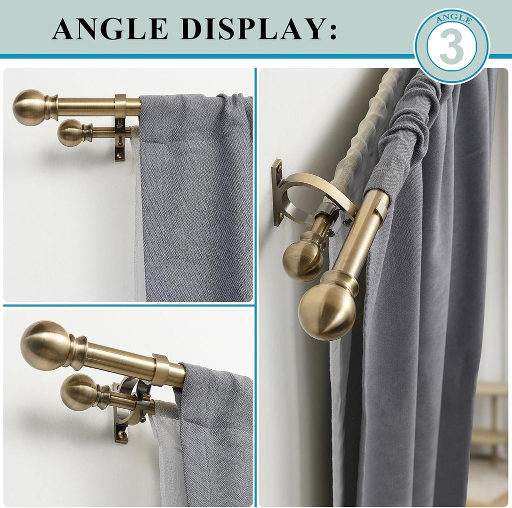 Antique Bronze Double Curtain Rods,1''Front and 5/8''Back Double Drapery Rod with Small Round Ball and