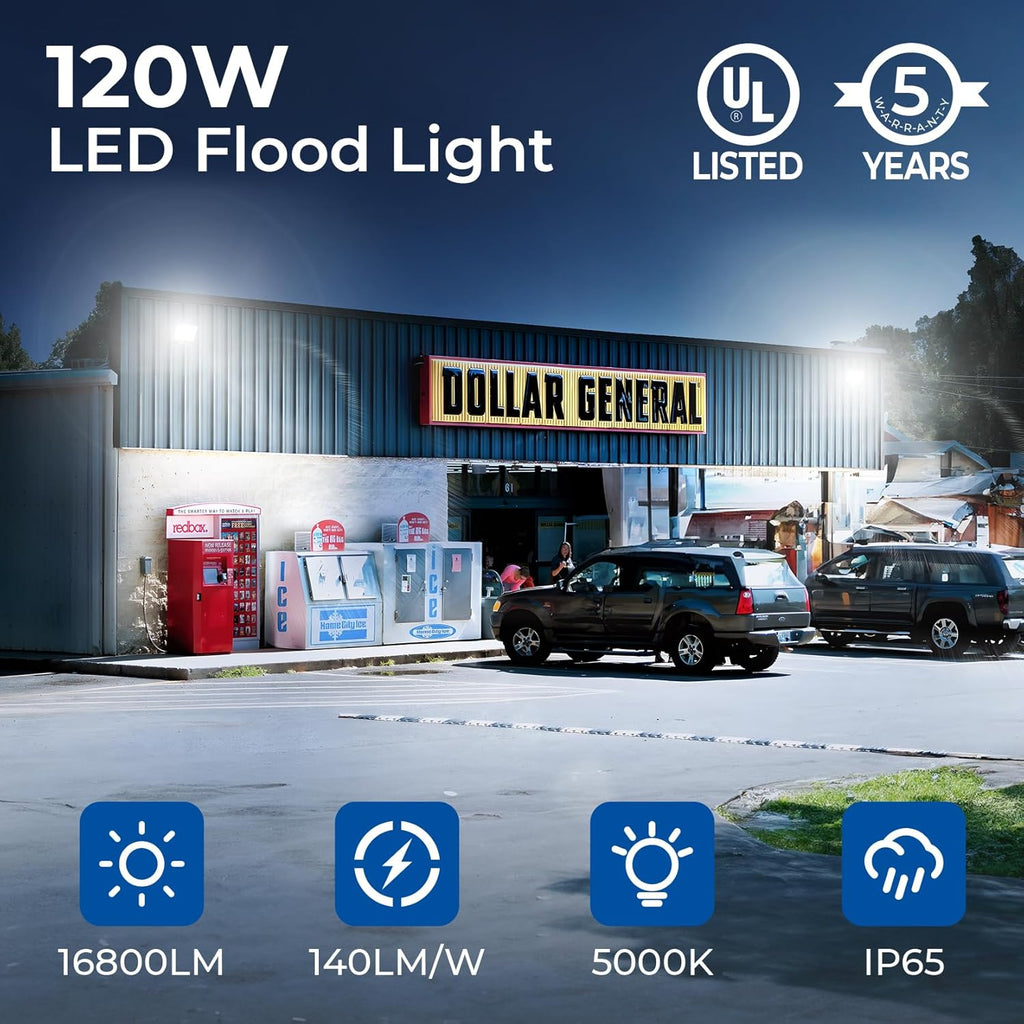 120W LED Flood Lights Outdoor, IP65 Waterproof Exterior Security Wall Lights with 180°Knuckle, 16800LM 120V Outside