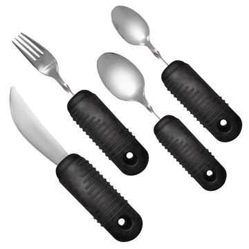 Easy Grip Utensil Set with Built-up Handles, Black, 4 Count (Pack of 1)