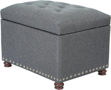 Ottoman with Storage,24" Fabric Ottoman Foot Rest with Hinged Lid Small Rectangle Upholstered Tufted Foot Stools