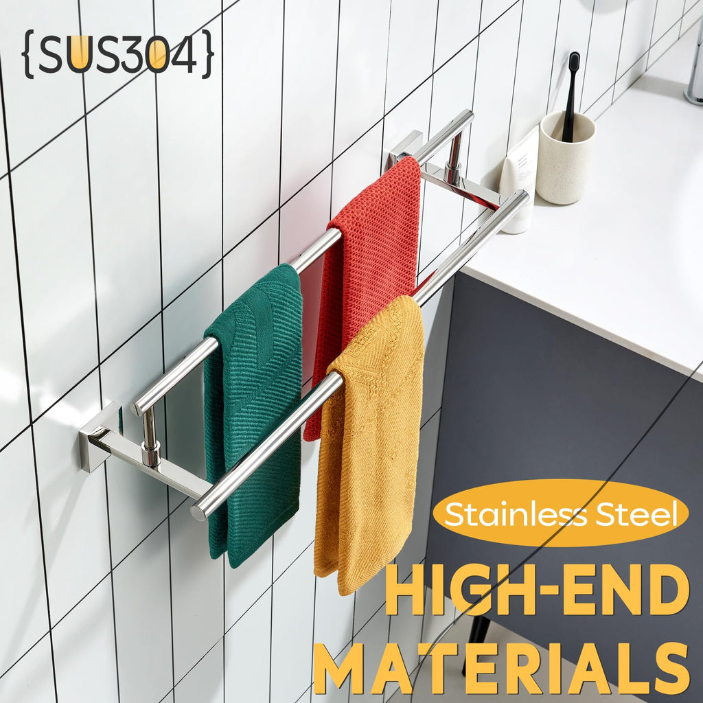 Towel Holder 24-Inch Bathroom Double Bath Towel Bars Kitchen Rack Wall Mounted Polished Chrome Stainless Steel
