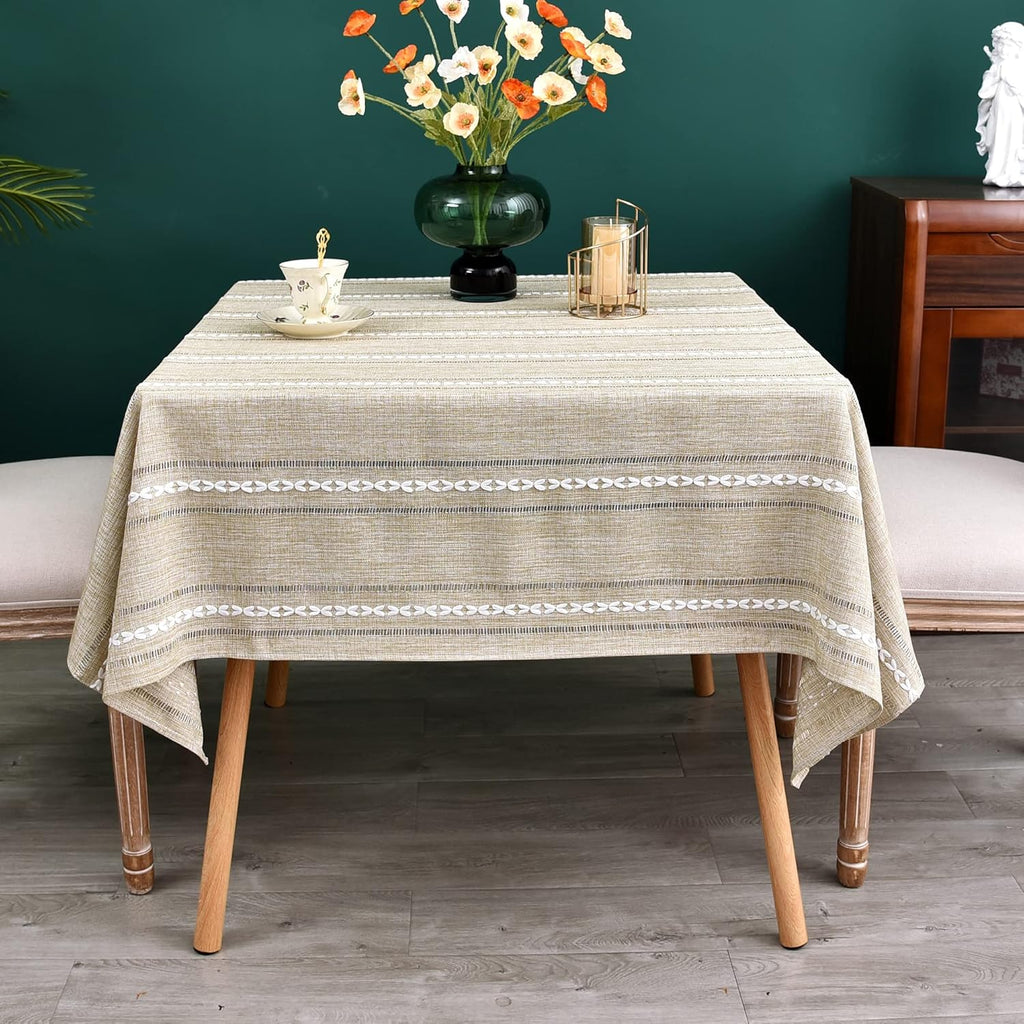 Rustic Farmhouse Embroidered Square Tablecloth Jacquard Striped Table Cloth Linen Texture Washable D