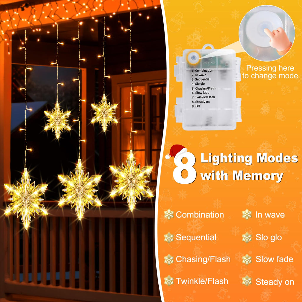 Christmas Snowflakes Window Lights, 5 Pack 72 LEDs Waterproof Hanging Battery Operated Christmas Decoration with
