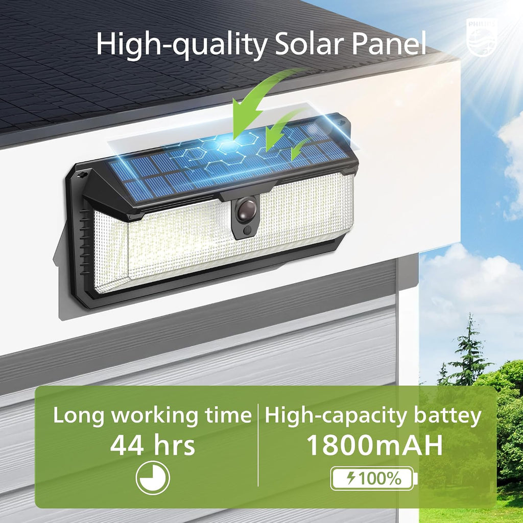 Solar Lights Motion Sensor Outdoor, 258 LEDs Solar Powered Security Lights, 3 Lighting Modes, Waterproof Wall Light