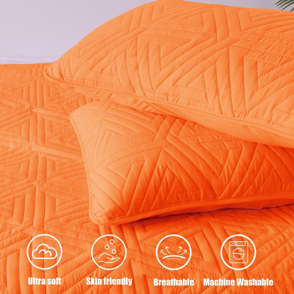 Soft Quilt Set for All Seasons, 3-Piece Ultrasonic Geometric Quilts Bedding Set, Lightweight Reversible