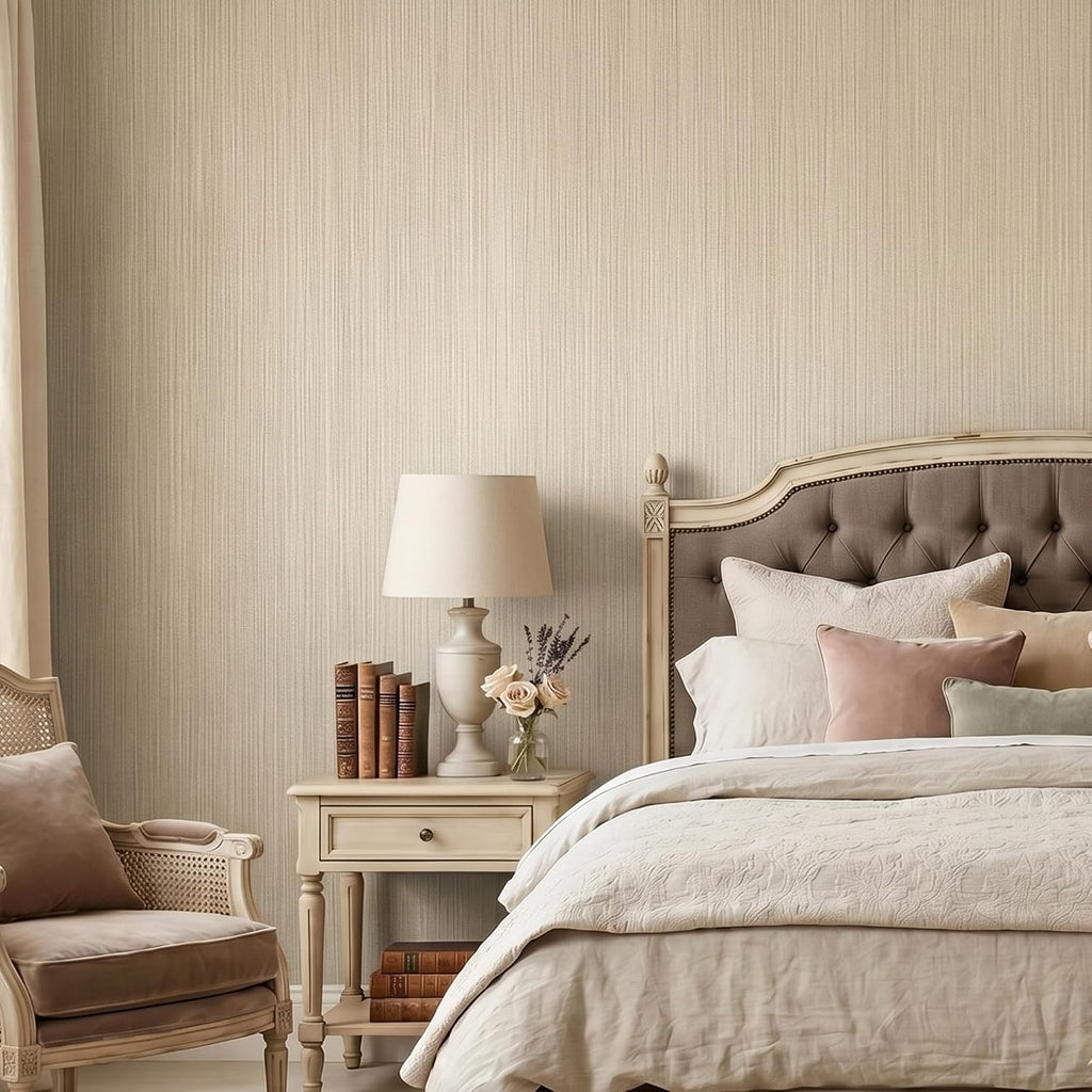 Beige Herringbone Peel and Stick Wallpaper, Modern Woven Look Geometric Self Adhesive Removable Wallpaper Living Room