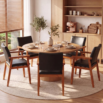 Mid-Century Modern PU Leather Dining Chair with Arms, Solid Wood Frame, 320 lbs Weight Capacity, Upholstered Accent