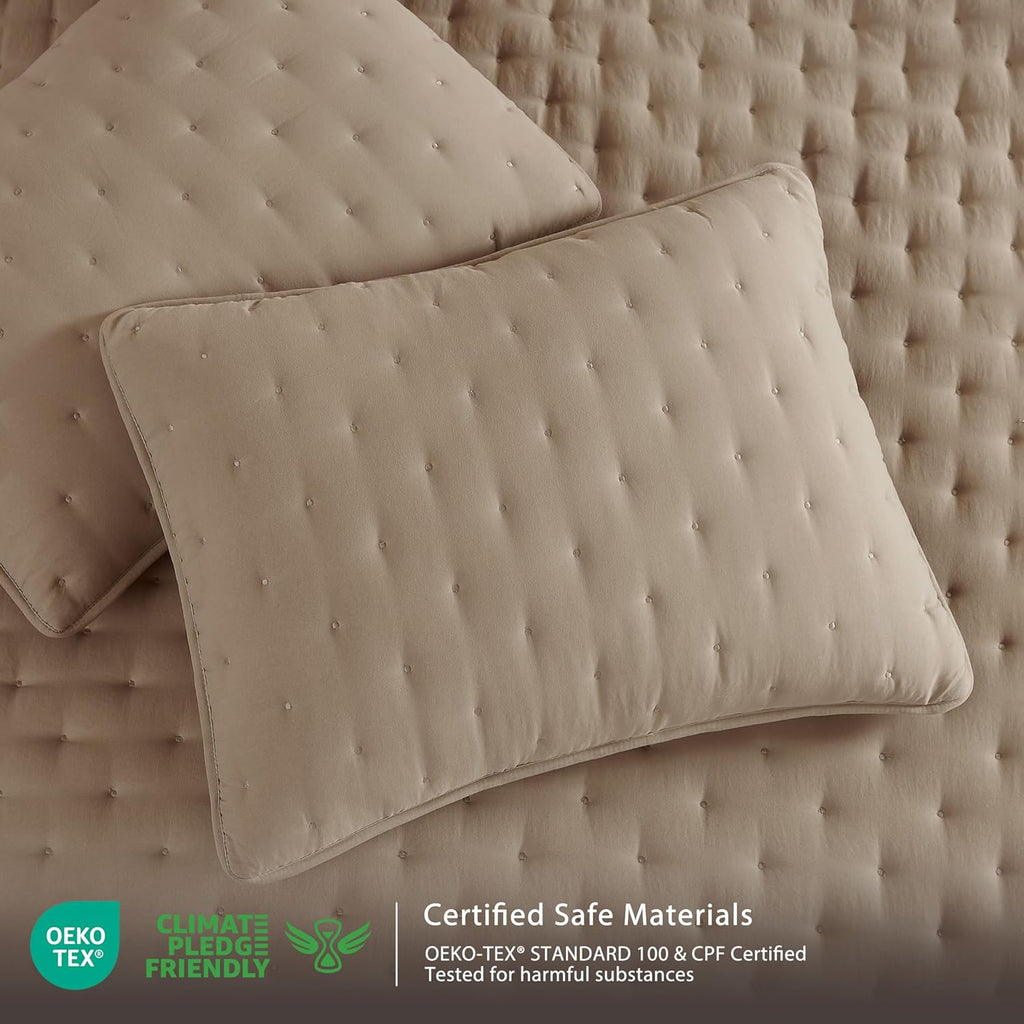 Beige Cloud Quilt Set, Tan Lightweight Farmhouse Bedspread, Rustic Country Coverlet, Taupe Camel Soft Bedding