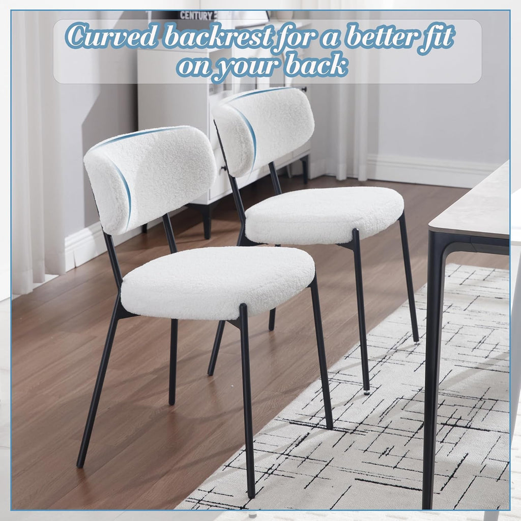 Boucle Dining Chairs Set of 2, Modern Mid-Century Upholstered Stylish Kitchen Chairs Sherpa Accent Diner Chairs