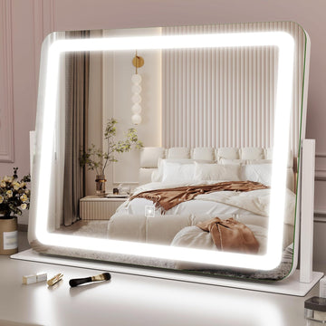 Large Vanity Mirror with Lights, 22"x17" Lighted Makeup Mirror for Desk, 3 Color Dimmable LED Lights, Smart Touch