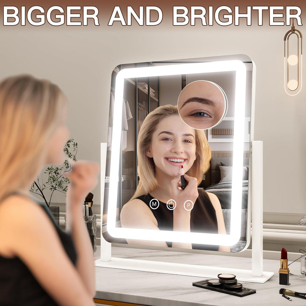 Vanity Mirror with Lights - 15"X12.6" Led Lighted Makeup Mirror, Large Makeup Mirror with Lights, Touch Screen with